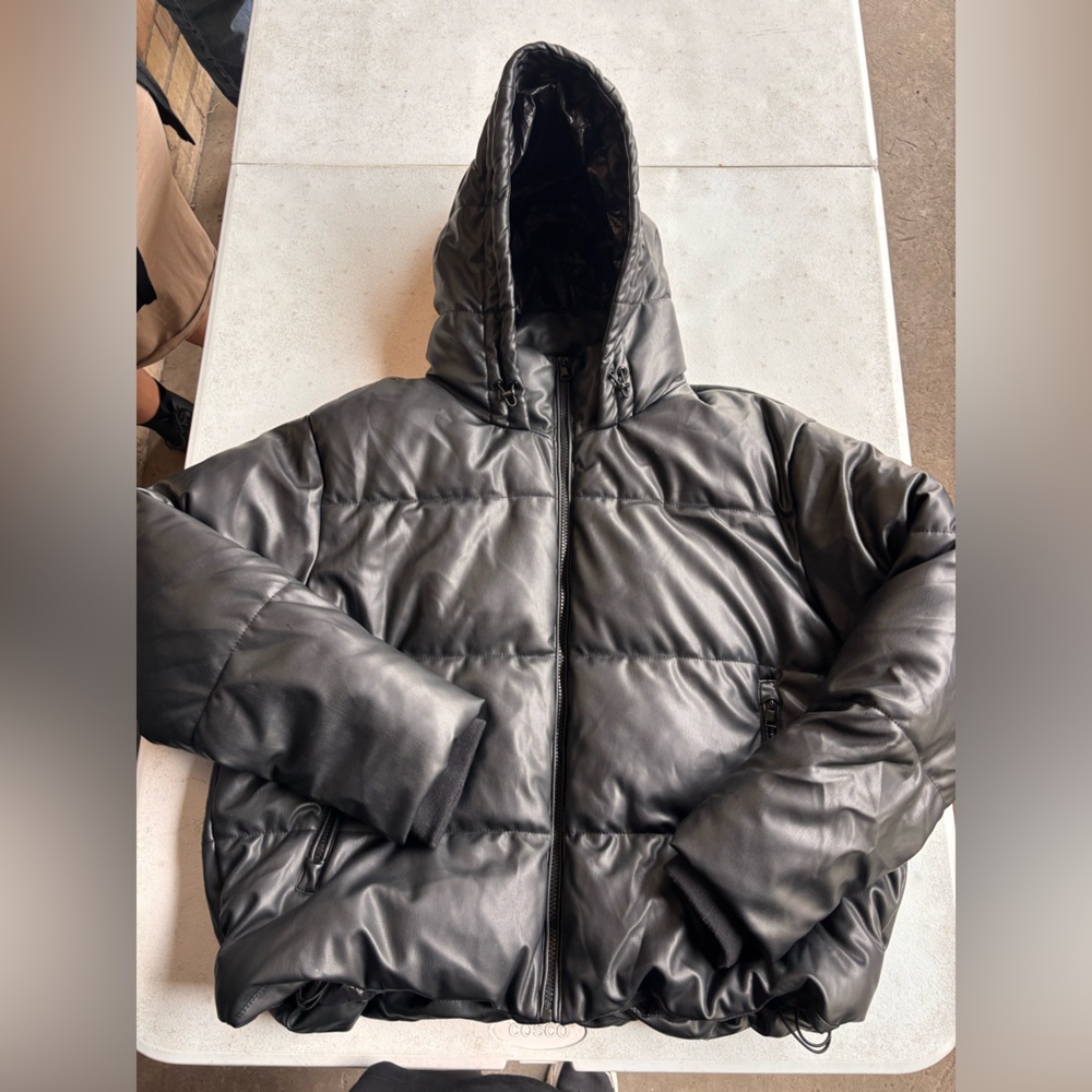 ZARA Puffer jacket. FAUX LEATHER WIND PROTECTION ANORAK